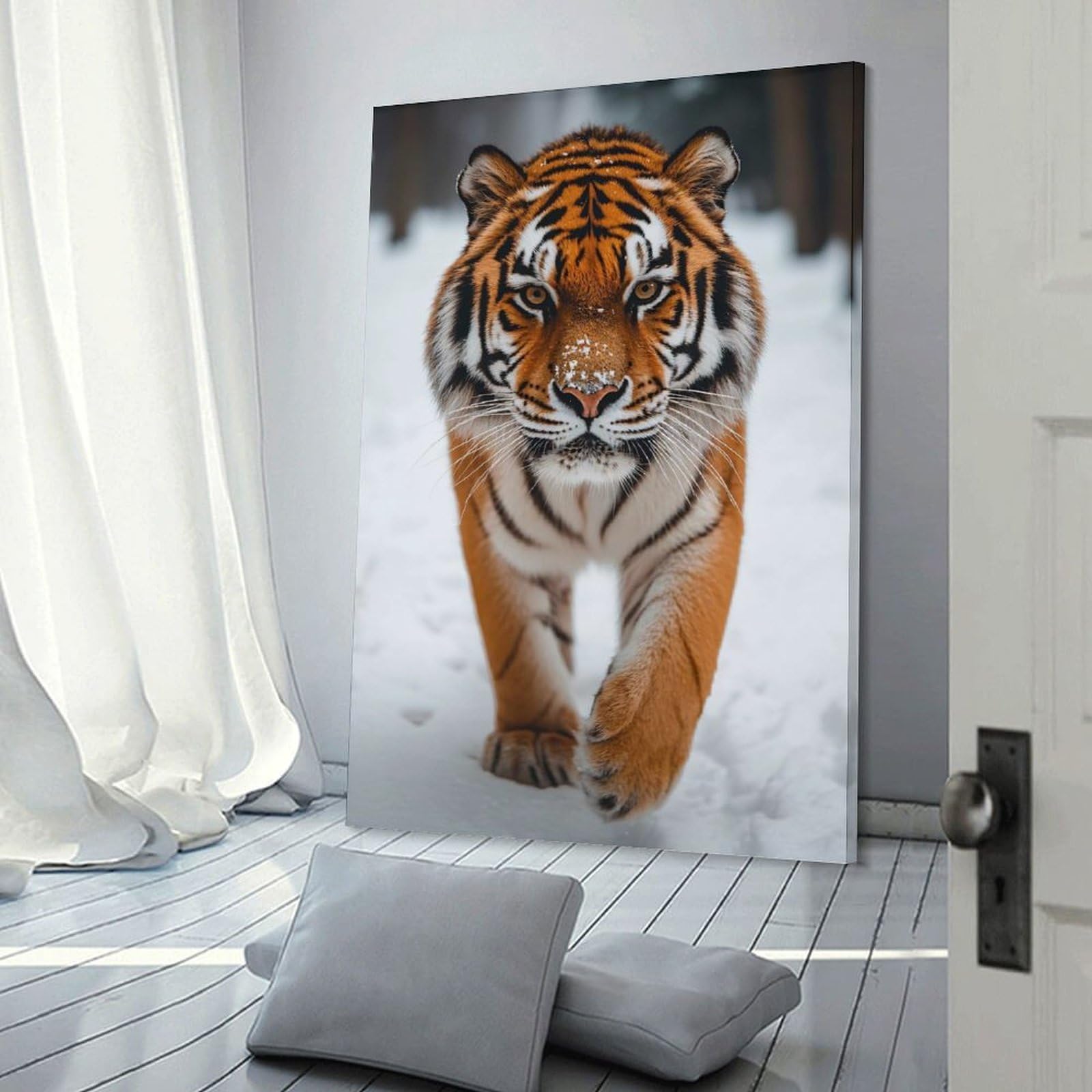 Junmoney Canvas Art Print Tiger Walking in Snow, 16x24inch(40x60cm), for Feature Walls in Flats Or Modern Rooms, Wall Decor Suited to Curated Displays