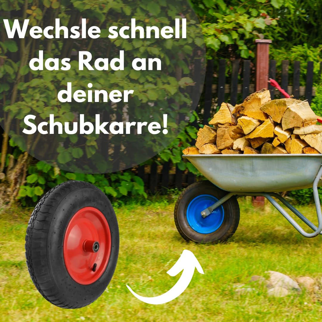3.25-8 Schubkarrenrad mit Achse Schubkarre Rad, Max. Belastung 90 kg, Räder Schubkarrenräder mit Luft Ersatzrad Luftrad Felge 2PR