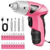 Cordless Screwdriver Rechargeable, Electric Screwdriver Cordless 24pcs, USB Small Power Screwdriver Set with LED light for Women, Pink