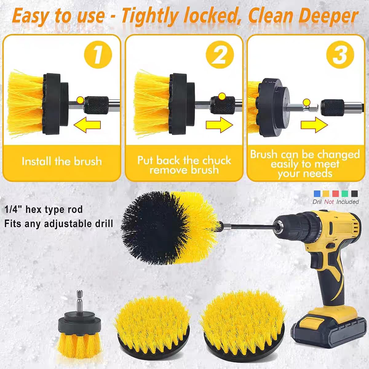 7-Piece Drill Brush Attachment Set Multi-Purpose Power Scrubber Kit with Extension Rod Nylon Bristle Brushes for Car Bathroom — view 2