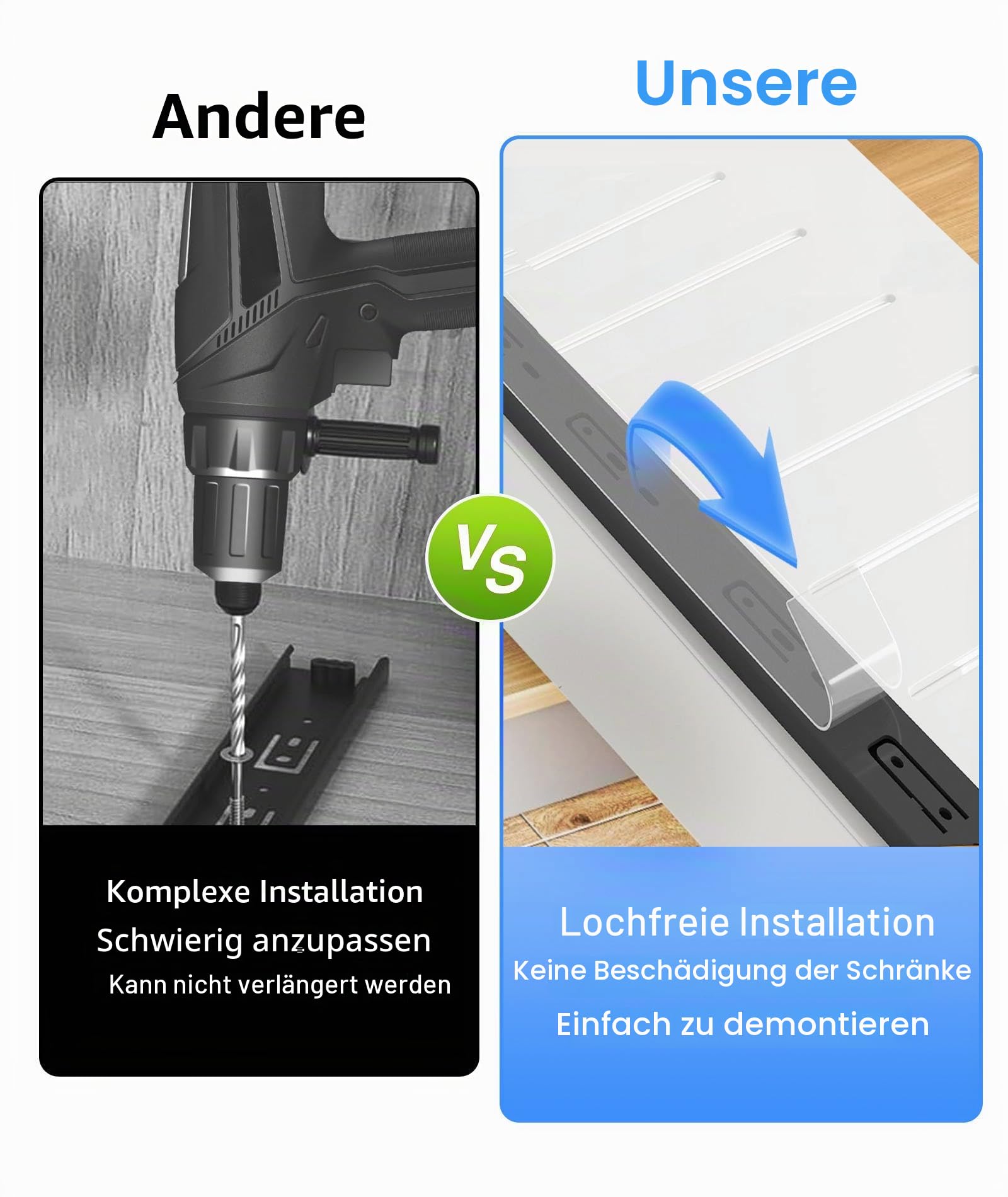 2PCS Ausziehbarer Schrank Organizer, Teleskopschublade Zum Nachrüsten Kein Bohren Und Nageln Erforderlich Pull Out Drawer Einstellbare Breite Für Die Küche Bad Wohnzimmer 32-52x42x7cm (2, Weiß)