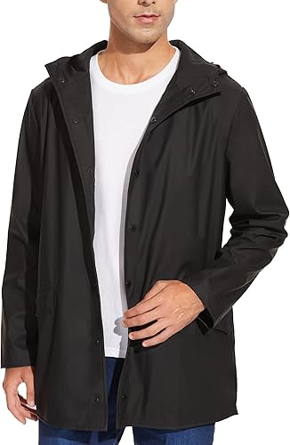 Fahsyee Chaqueta impermeable para hombre - Impermeable para hombre, abrigo ligero con capucha larga transpirable cortavientos trinchera