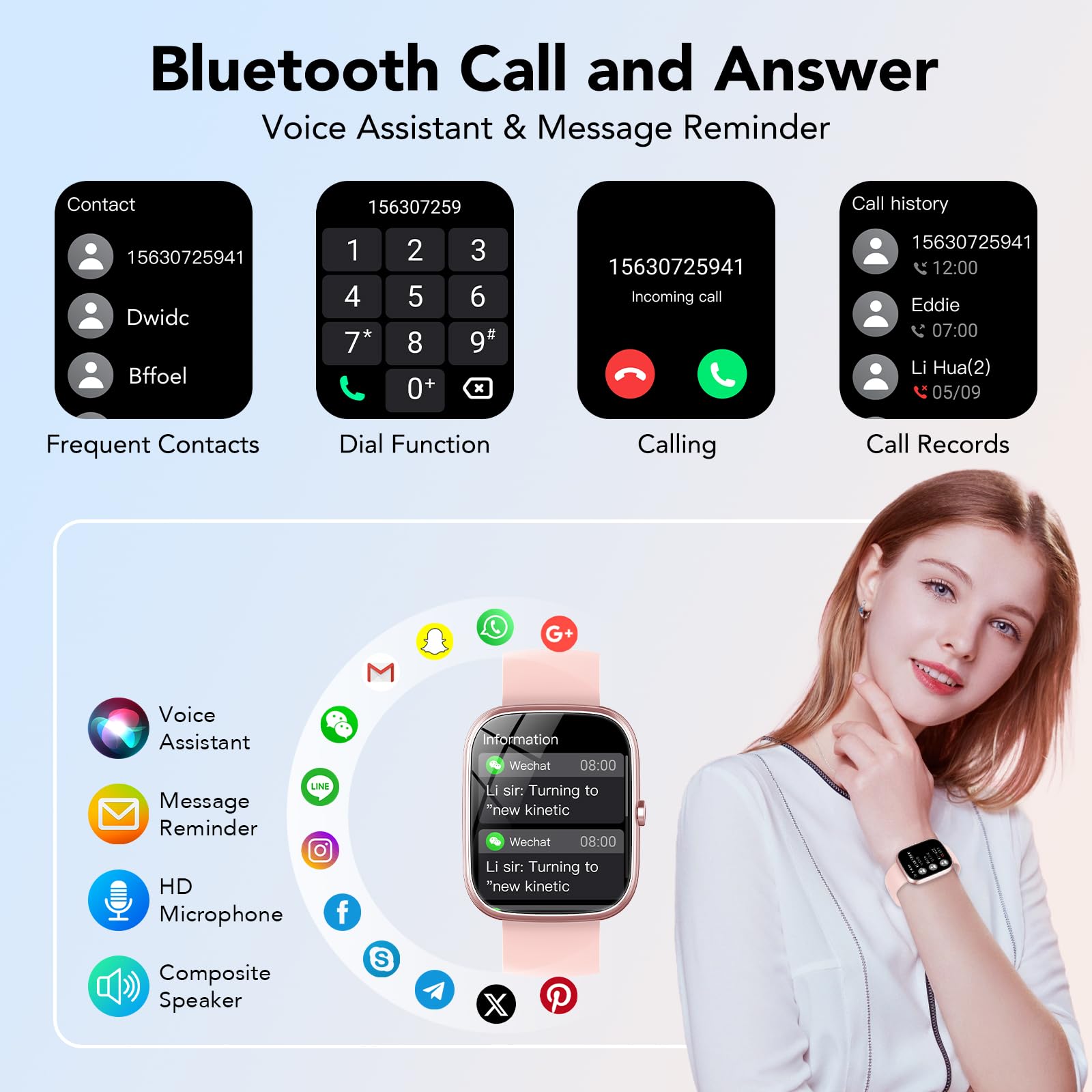 Smartwatch Donna,1.91" Orologio Smartwatch,con Effettua/Risposta Chiamate,100+ modalità Sportive con Sonno/Cardiofrequenzimetro,SpO2,Fitness Tracker,Contapassi,IP68 Impermeabile smart watch(rosa)