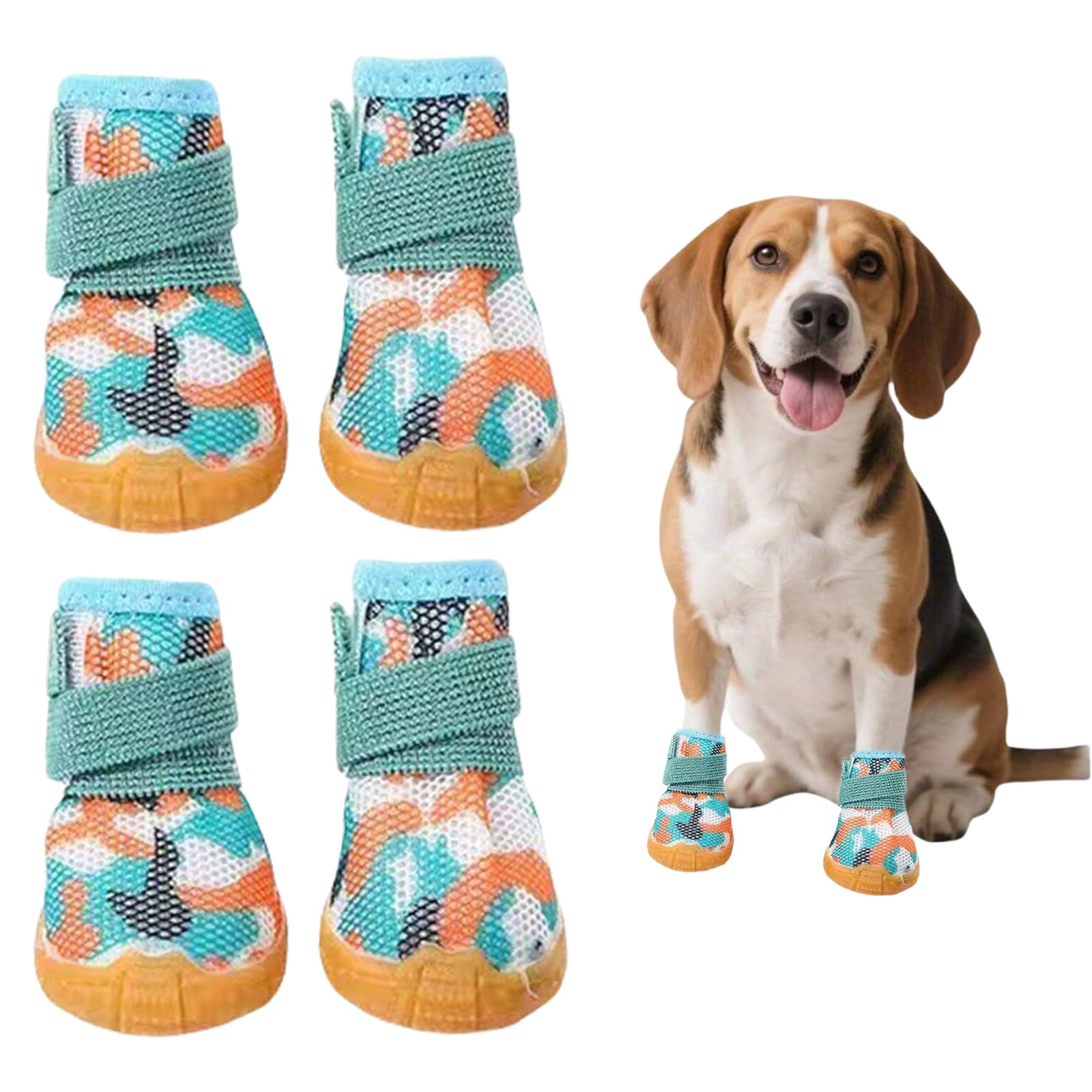 Dog Boots Paw Protector, 4 Pcs Breathable Mesh Summer Dog Shoes Soft Anti-Slip Pet Boots for Small Dogs Hot Pavement Outdoor Walking (Green, M)
