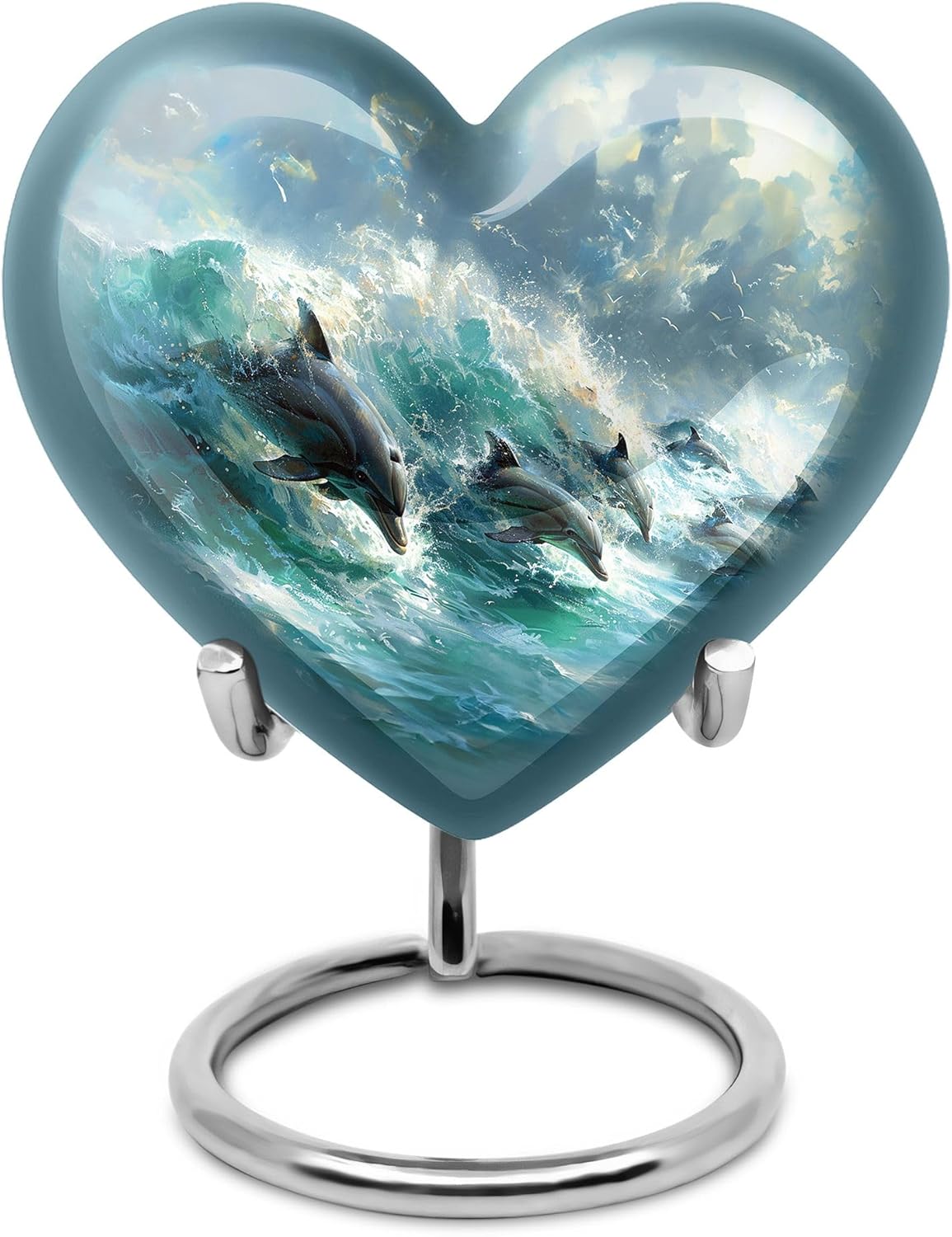 Dolphin Urn for Ashes - Keepsake Heart Urn - Cremains Containers - Cremation Urn Human Ashes - Burial Urns for Adult Human Ashes - (Size - 3 inch Pack of 1)
