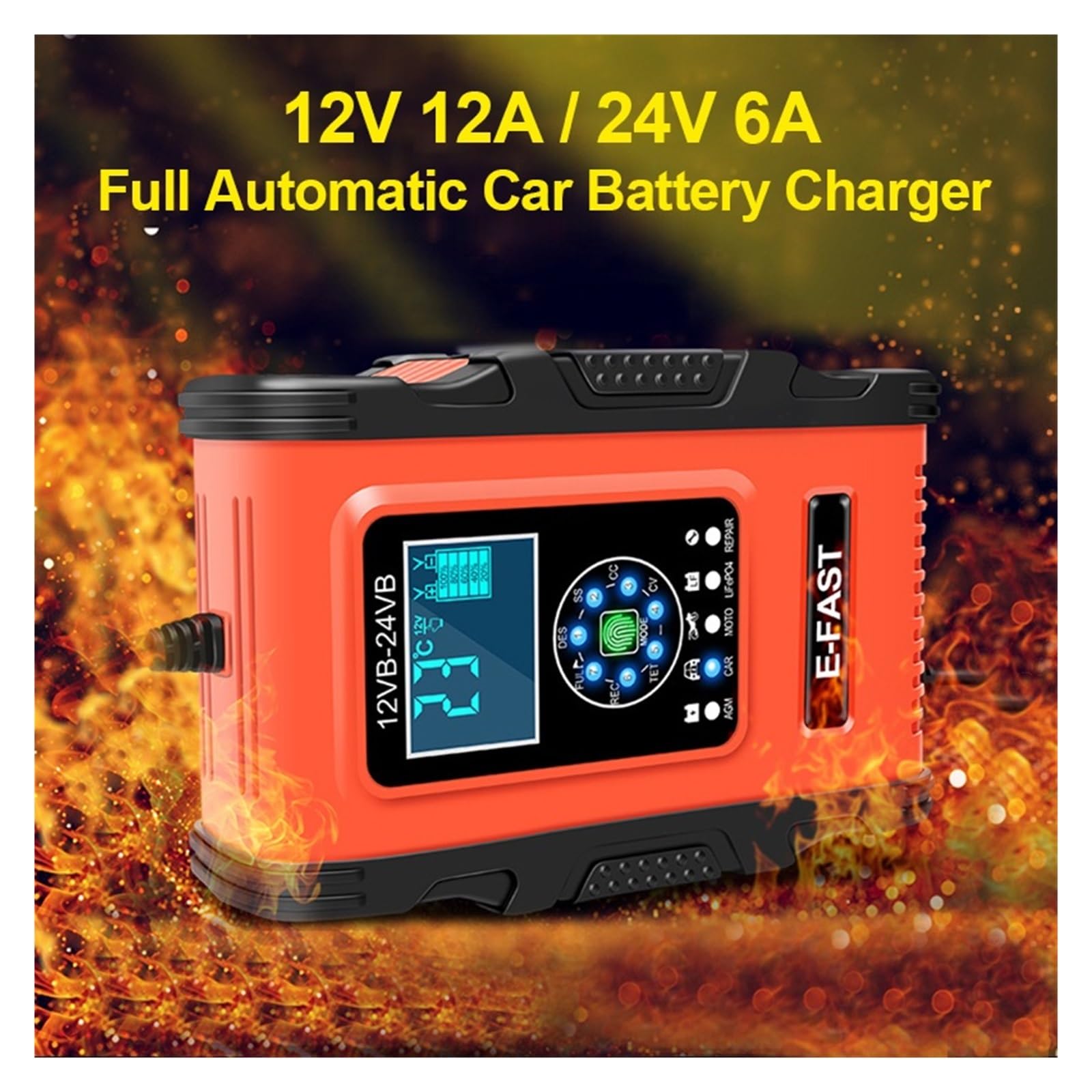 Ładowarka Samochodowa 12V 12A / 24V 6A Ekran Dotykowy Naprawa Impulsów Digtal LCD Do Auto Moto Szybkie Ładowanie Na Mokro Suchy Kwas Ołowiowy Szybkie I Wydajne łAdowanie(Red)
