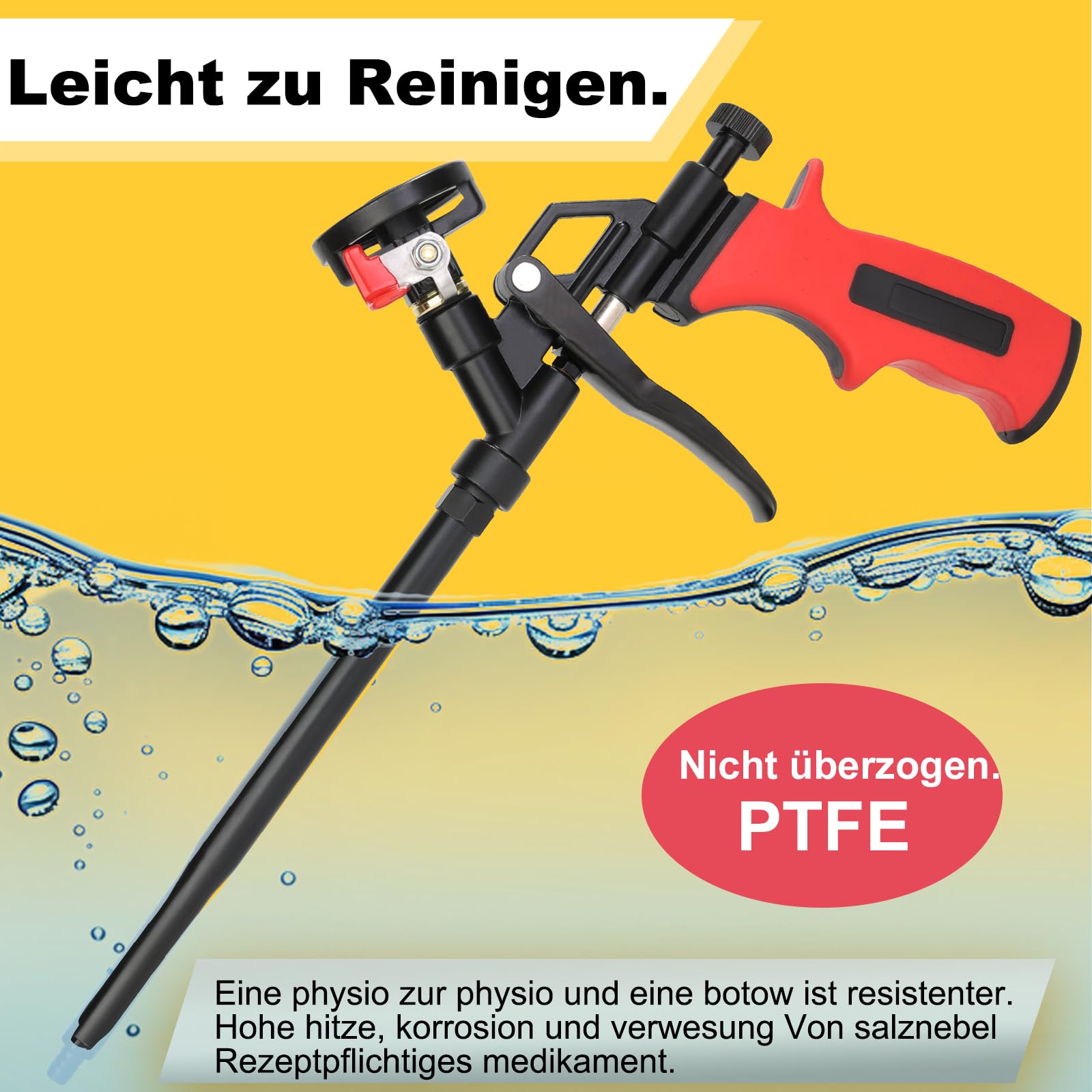 Schaumpistole, selbstreinigende Schaumpistole, PU Expanding Foam Gun, Schaumpistole Teflon beschichtet (PTFE), geeignet zum Abdichten, Füllen, Abdichten, für den Heim und Bürogebrauch