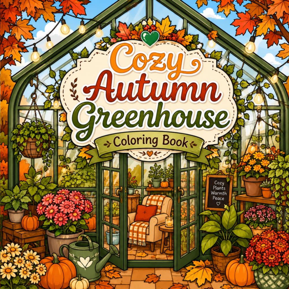 Cozy Autumn Greenhouse Coloring Book: A Cozy Fall Coloring Book with Greenhouses, Pumpkins, Flowers & Peaceful Moments