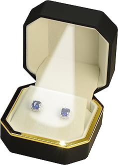 The Jewellery Pak LED Black Earring Box for Diamond Studs Multiple Use for Necklace Pendant Earrings…Luxury Octagonal Design with Gold Trim LED Jewelry Gift Holder Box for Men for Women