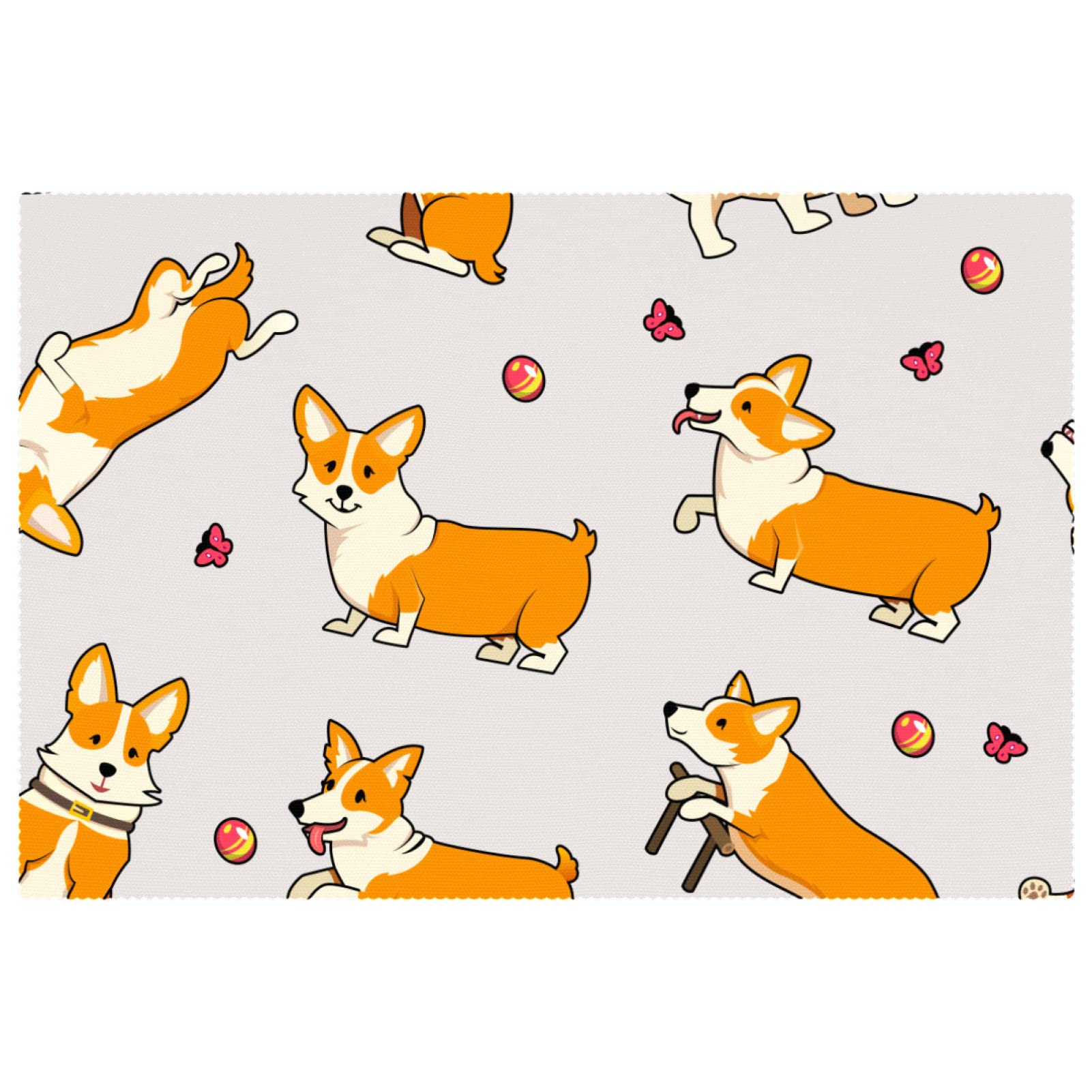 Set de table anti-tache Oxford lavable fini les rayures lot de 4 protection motif Corgi