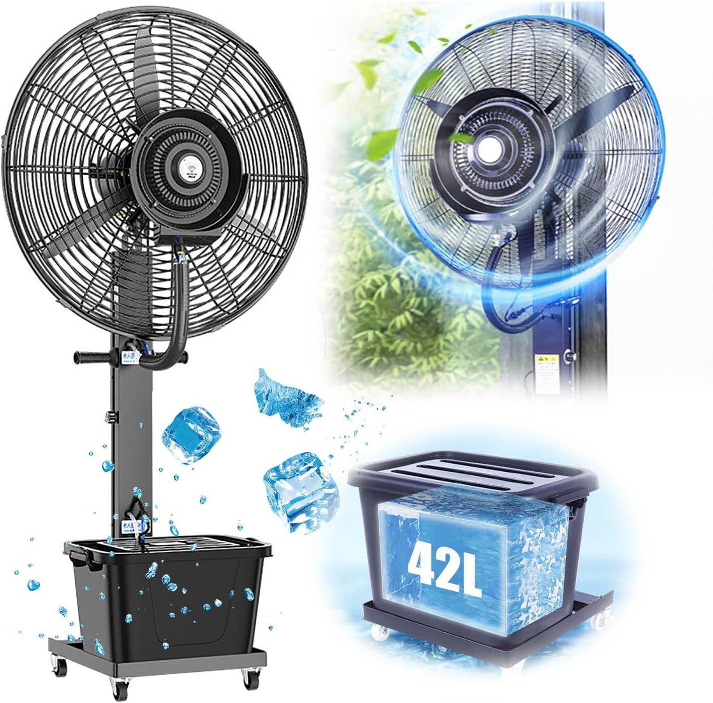 30in Patio Misting Fan with 11 Gallon Tank - Outdoor Portable Spray Fan for Residential, Camping, Greenhouse & Workshop - Commercial Grade 22in, 26in Available