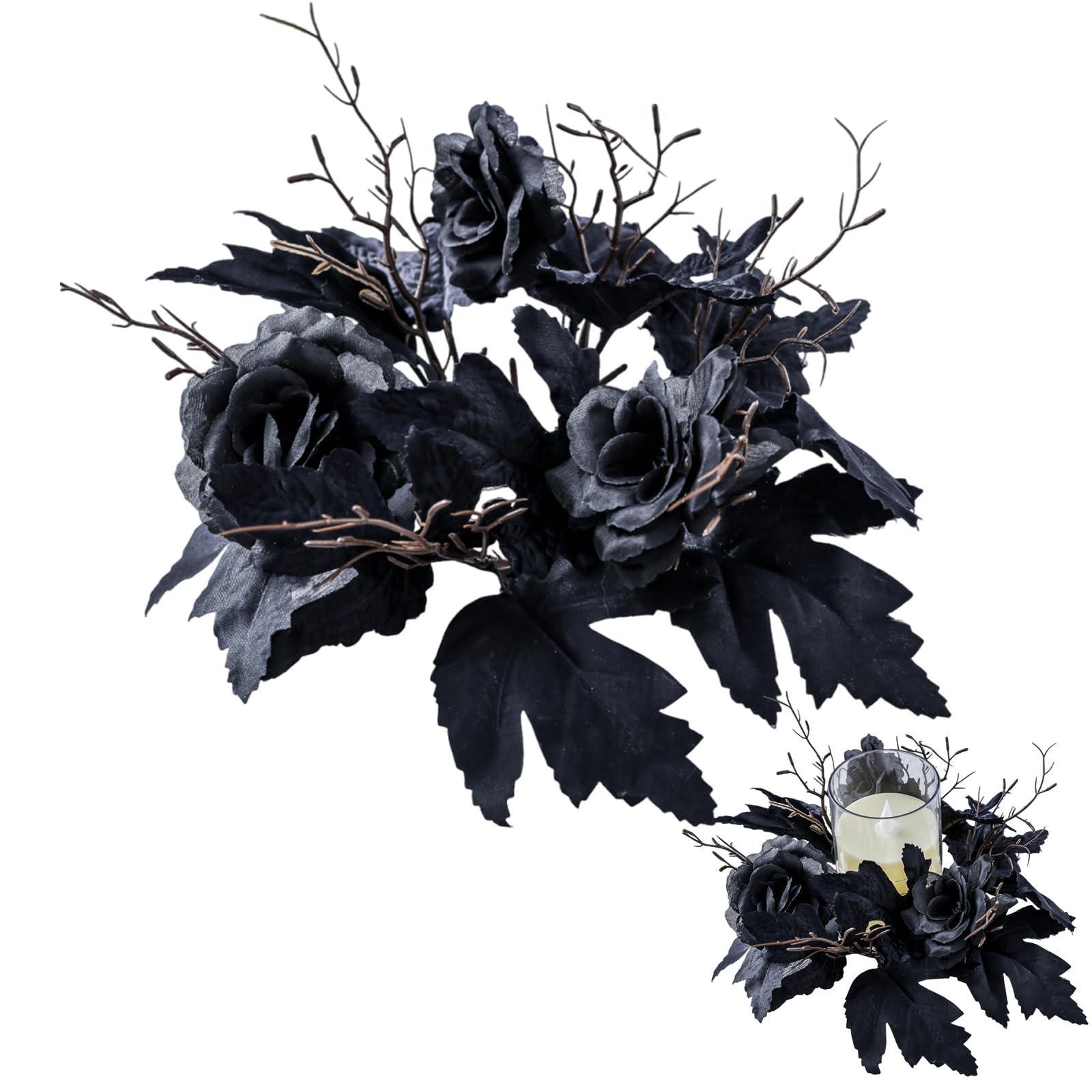 Anneaux De Bougies Halloween Noirs – Diamètre 25 Cm, Intérieur 7,5 Cm, En Tissu Et PP, Pour Bougies Pilier Standard, Décoration Gothique