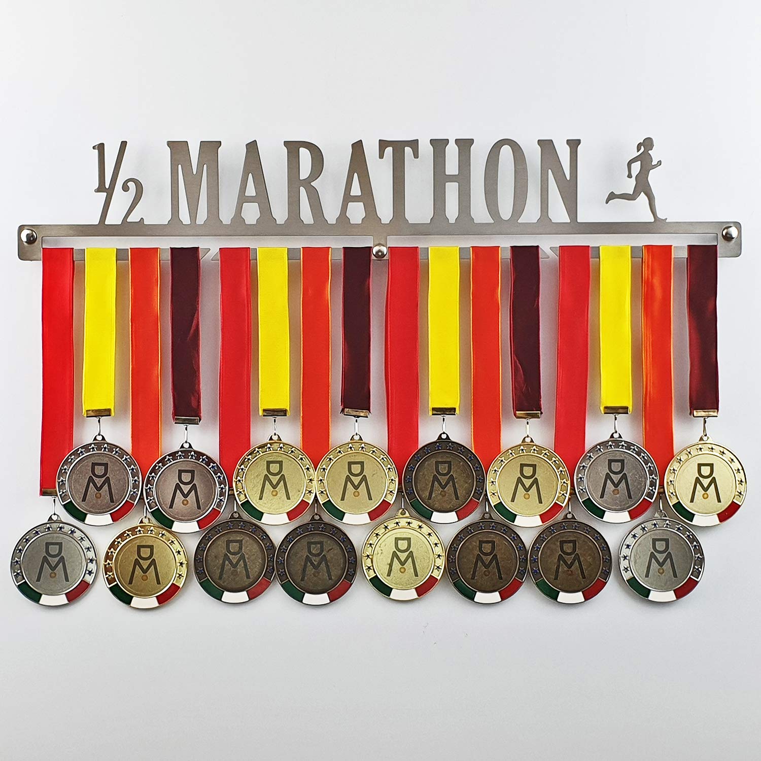 MEDALdisplay "Half Marathon - Wandmedaillenhalter für Läufer Halbmarathon - Bringen Sie bis zu 30 medaillen - Rostfreier Stahl 100% hergestellt in Italien