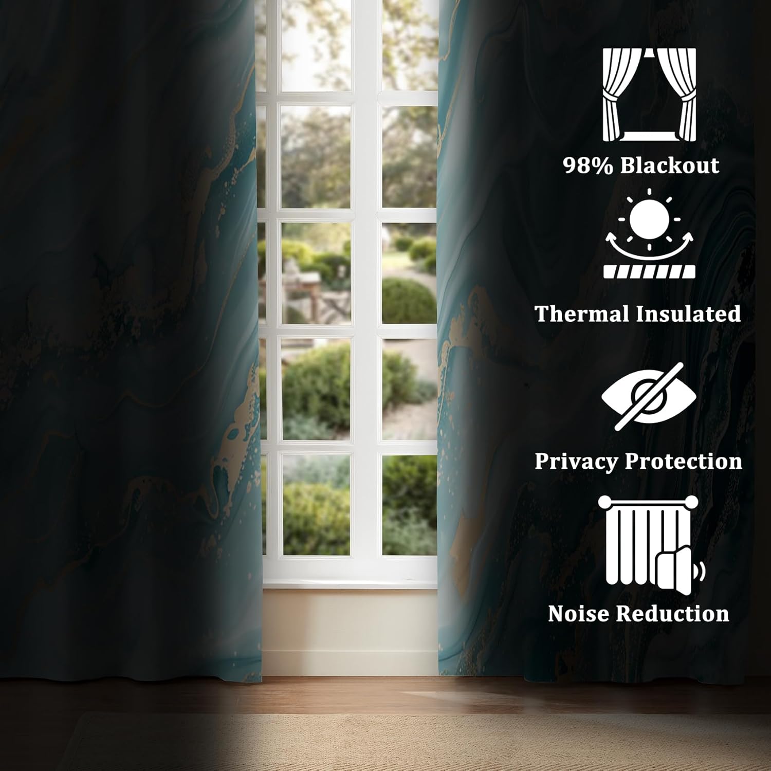 Renaiss 42 x 84 Inch Emerald Green Marble Curtains Blackout Grommet Abstract Marble Modern Aesthetic Ink Luxury Texture Art Printed Living Room Bedroom Window Drapes Treatment Black Liner 2 Panels