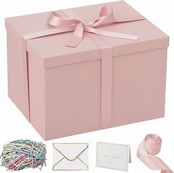 Rinrda Large Pink Gift Box15x12x10inches,Big Deep Gift Boxes with Lids