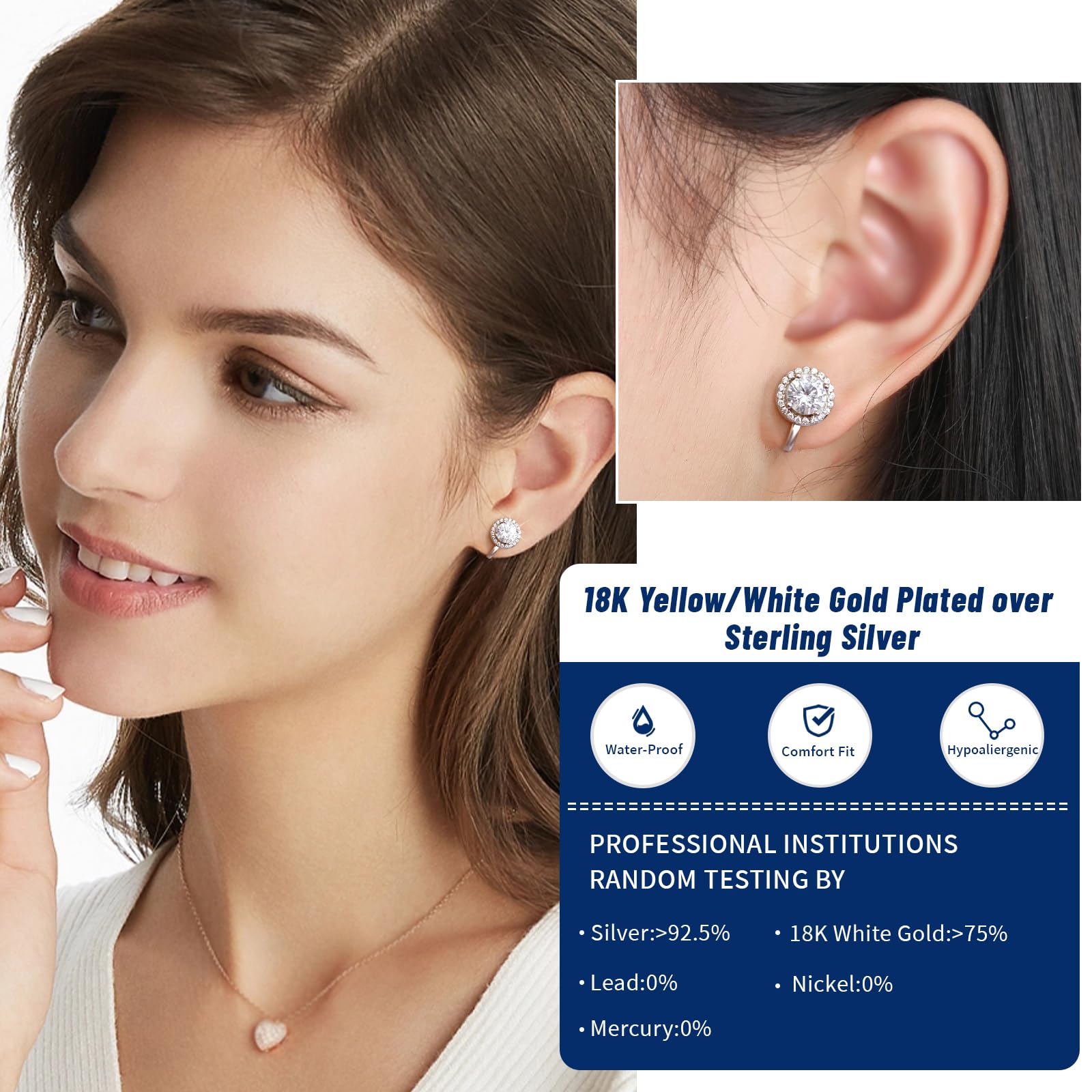 Moissanite Orecchini a clip da donna comodi orecchini non forati ipoallergenici in argento Sterling placcato oro 18 carati orecchini a clip con diamante da laboratorio gioielli regalo per senza