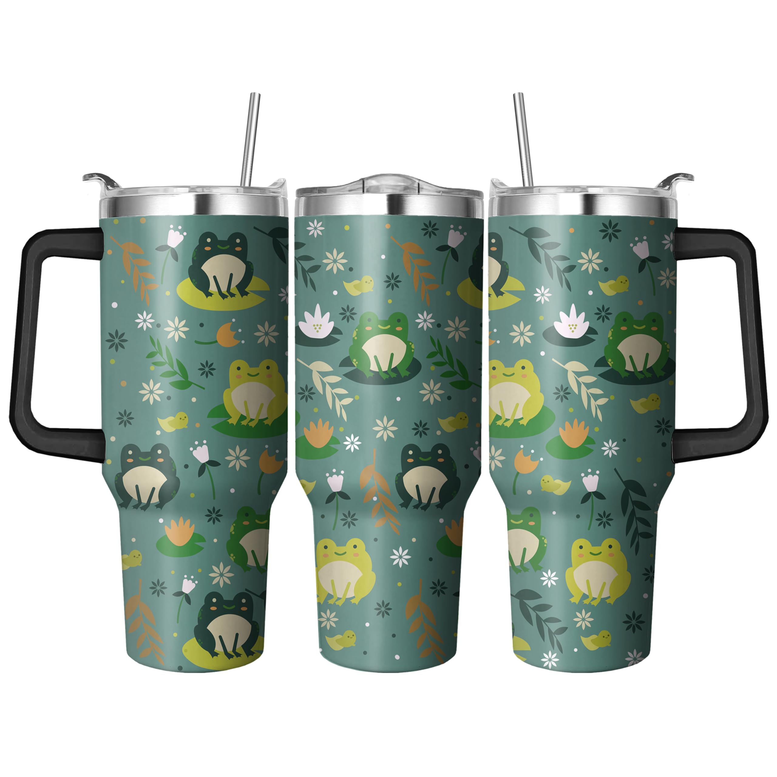 Ksoemar 40 Oz Frog Tumbler with Handle and Straw, Double Wall Stainless Steel Frog Cup, Frogs Coffee Mug Keeps Drinks Cold & Hot Gifts for Women Mom