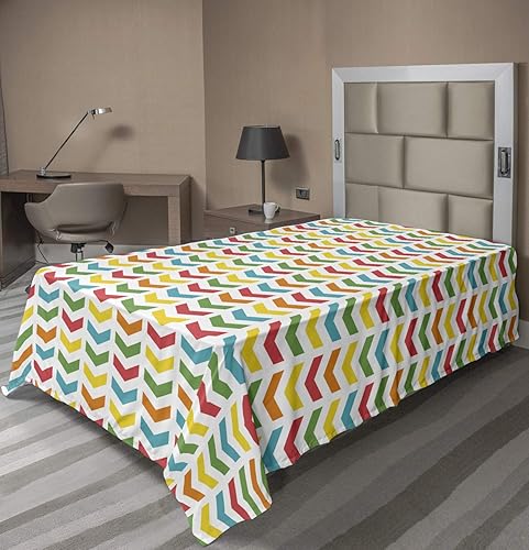 Ambesonne Arrow Flat Sheet, Illustration of Colorful Repetitive Arrows Pointing Downwards on a Plain Background, Soft Comfortable Top Sheet