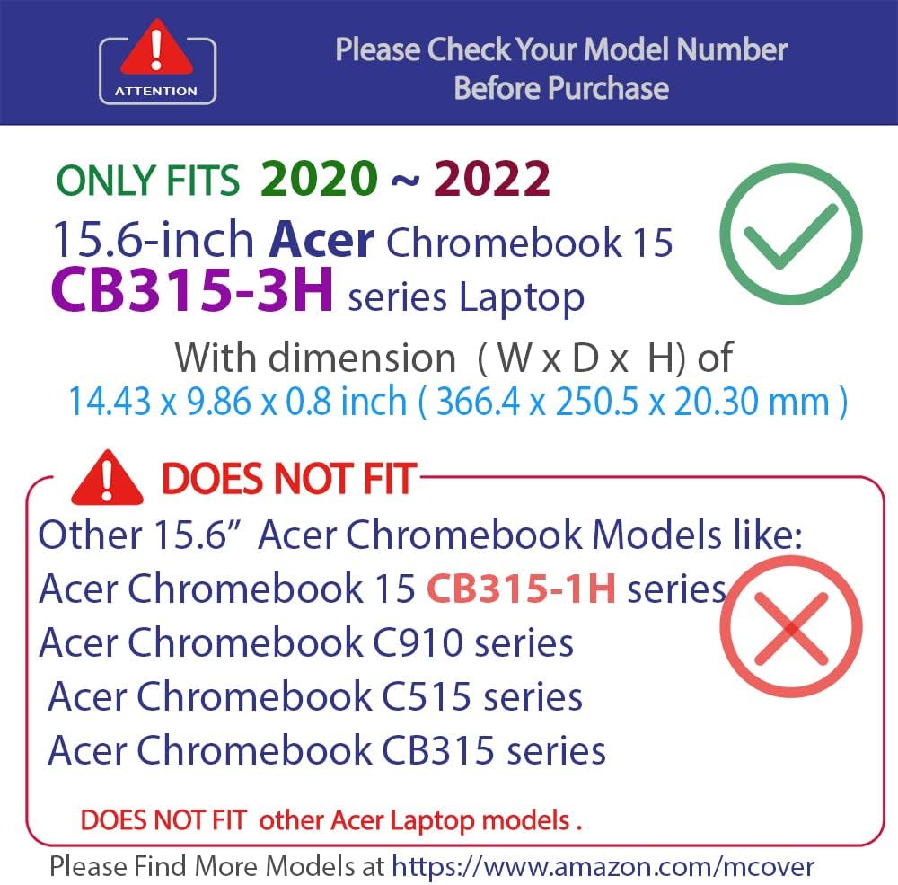 mCover Case Compatible for 2020~2022 15.6" Acer Chromebook 15 CB315-3H Series Notebook Computer ONLY (NOT Fitting Other Acer Models) - Clear