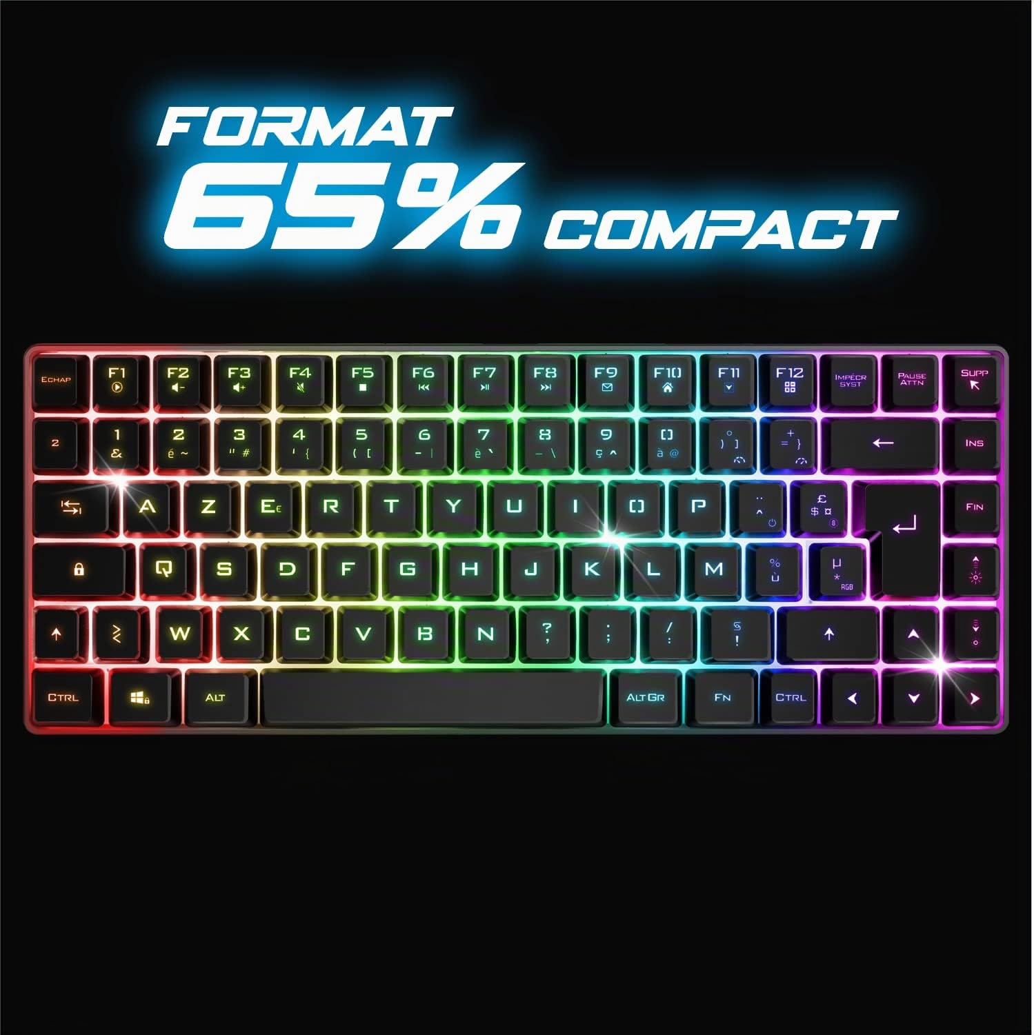 Spirit Of Gamer, Pack Clavier Souris + Casque sans Fil RGB, Clavier TKL Layout Compact 65%, Touches Silencieuses Azerty, Souris 4800 DPI 8 Boutons Programmables, Casque Gaming avec Micro Détachable