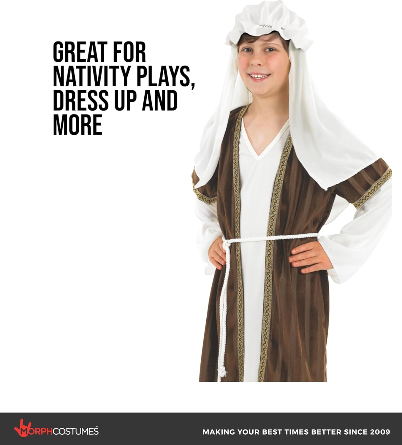 fun shack Brown Shepherd Costume for Kids, Boys Shepherd Costume, Christmas Costumes for Kids, Boys Nativity Costumes, Medium