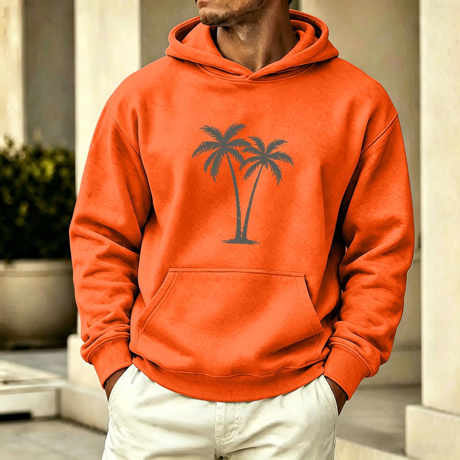Men's Palm Graphic Hoodie Pullover Kangaroo Pocket Casual | Palm Graphic Hoodie With Drawstring Hood, Kangaroo Pocket, Ribbed Cuffs, And Relaxed Fit For Casual Streetwear