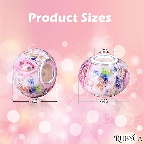 Miniatura 3 de RUBYCA Cuentas de Murano para hacer joyas, cuentas de vidrio de agujero grande para pulseras de cadena de serpiente europea, fabricación de pulseras