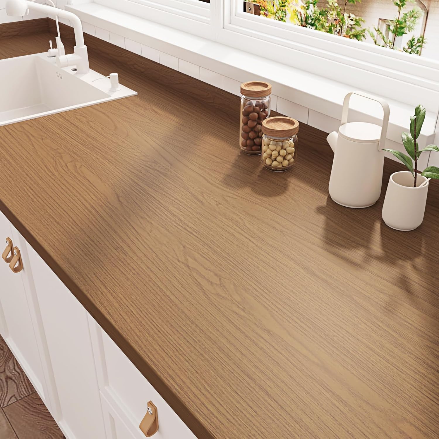 Chestnut Brown Wood Contact Paper for Kitchen Countertops Nature Wood Wallpaper Peel and Stick Waterproof Rustic Faux Woodgrain Vinyl Wrap for Cabinets Table Desk Accent Wall 15.75"x78"