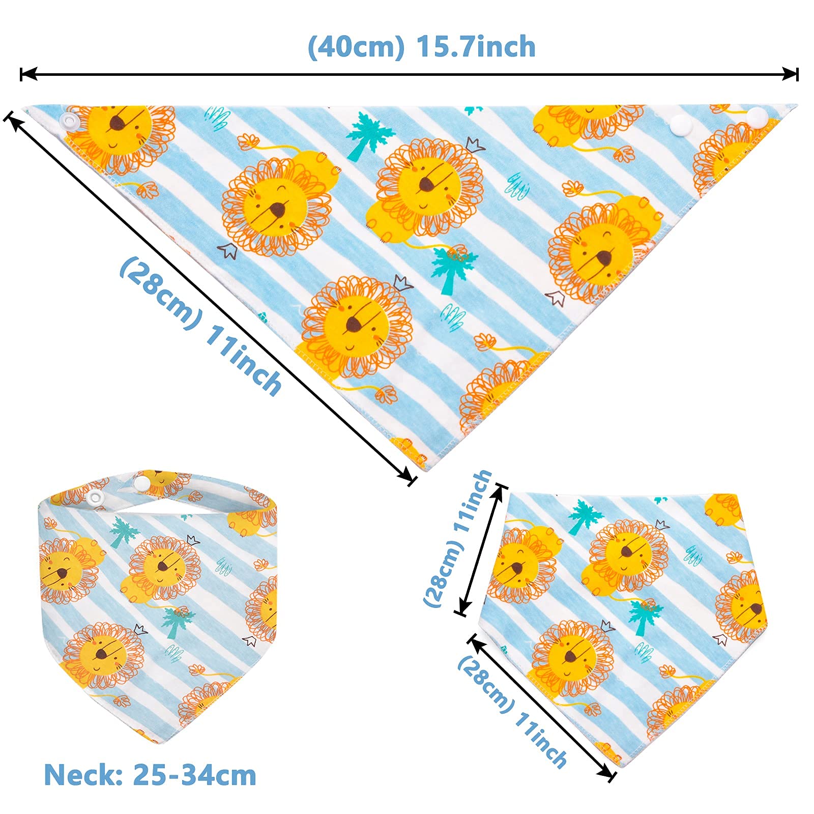 Baberos Bandanas para Bebé, 10 Unidades, 100% Algodón, Suave y Absorbente, 2 Botones Ajustables, para Niños y Niñas
