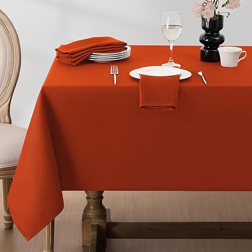 Miniatura 6 de Softalker Mantel rectangular con textura tejida, color naranja quemado, jacquard, impermeable, lavable, resistente a las manchas, sin arrugas, para