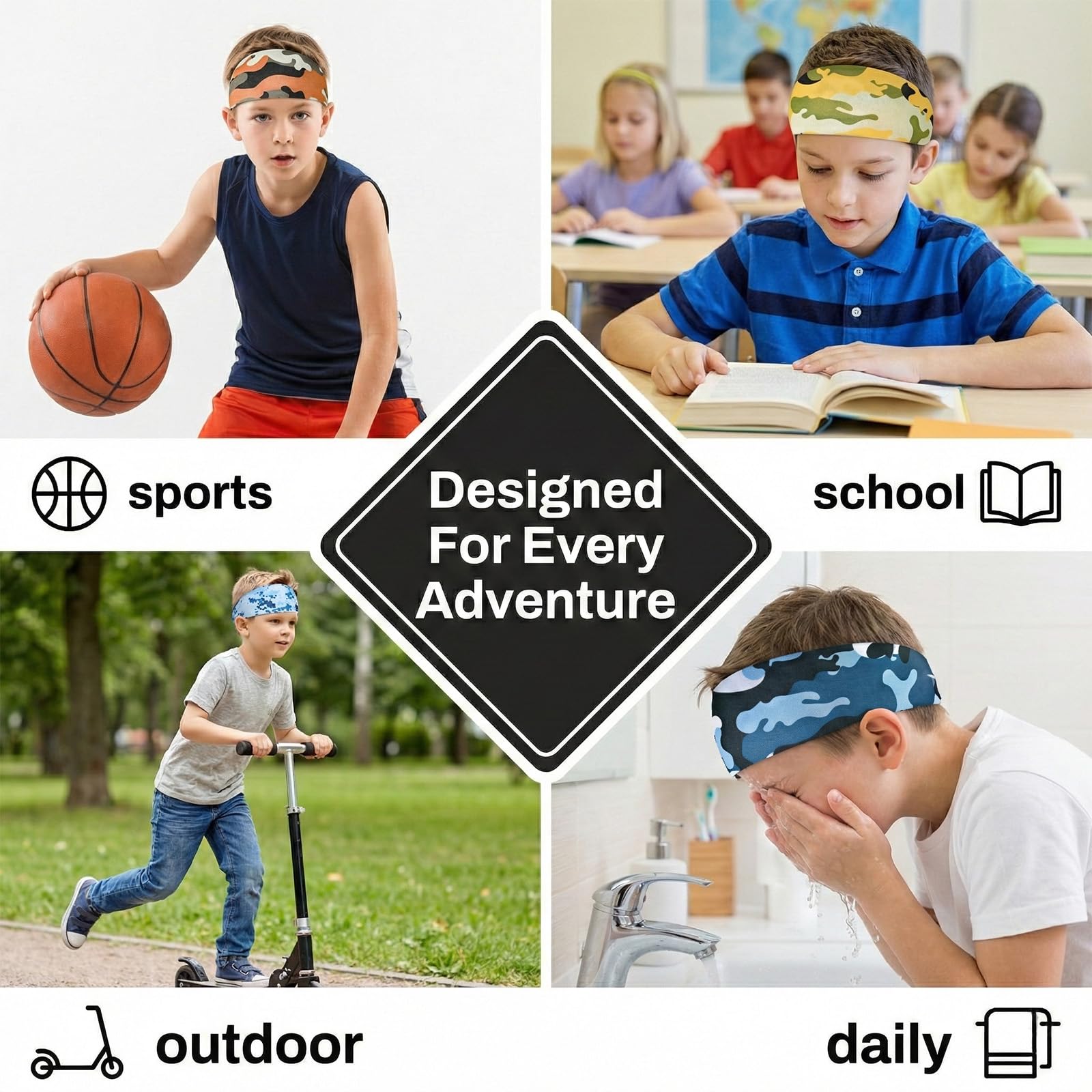 4 fasce sportive per bambini e ragazzi,traspiranti fascia elastica per il sudore,per Corsa, Ciclismo,Allenamento,Calcio