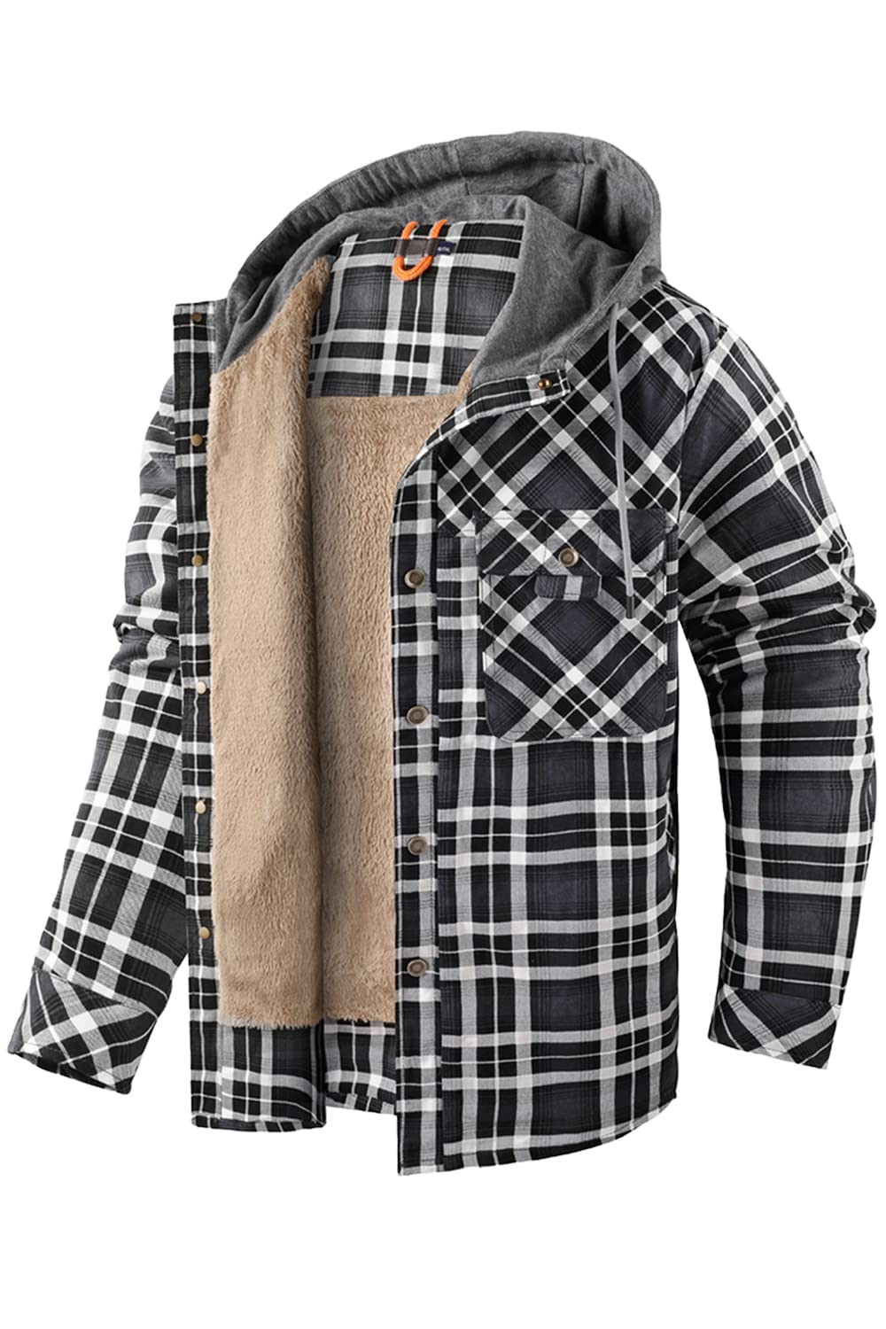 Mens Fur Lined Padded Lumberjack Check Button Shirt Long Sleeve
