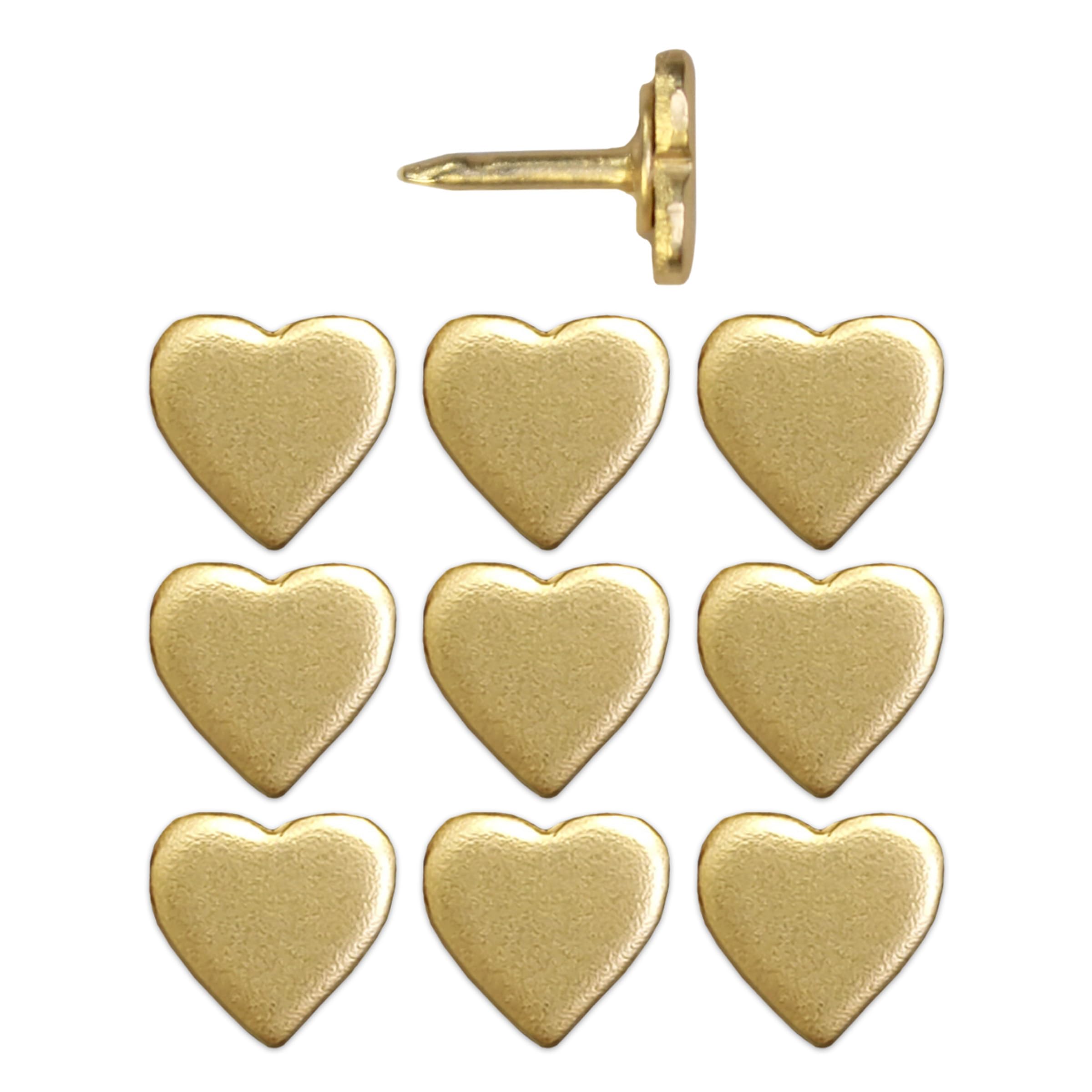 Mini Gold Heart Push Pins - Mini Gold Metal Heart Map Pins - for Cork Board, Maps, or Lapel Pin Use - Designed in USA - Set of 10