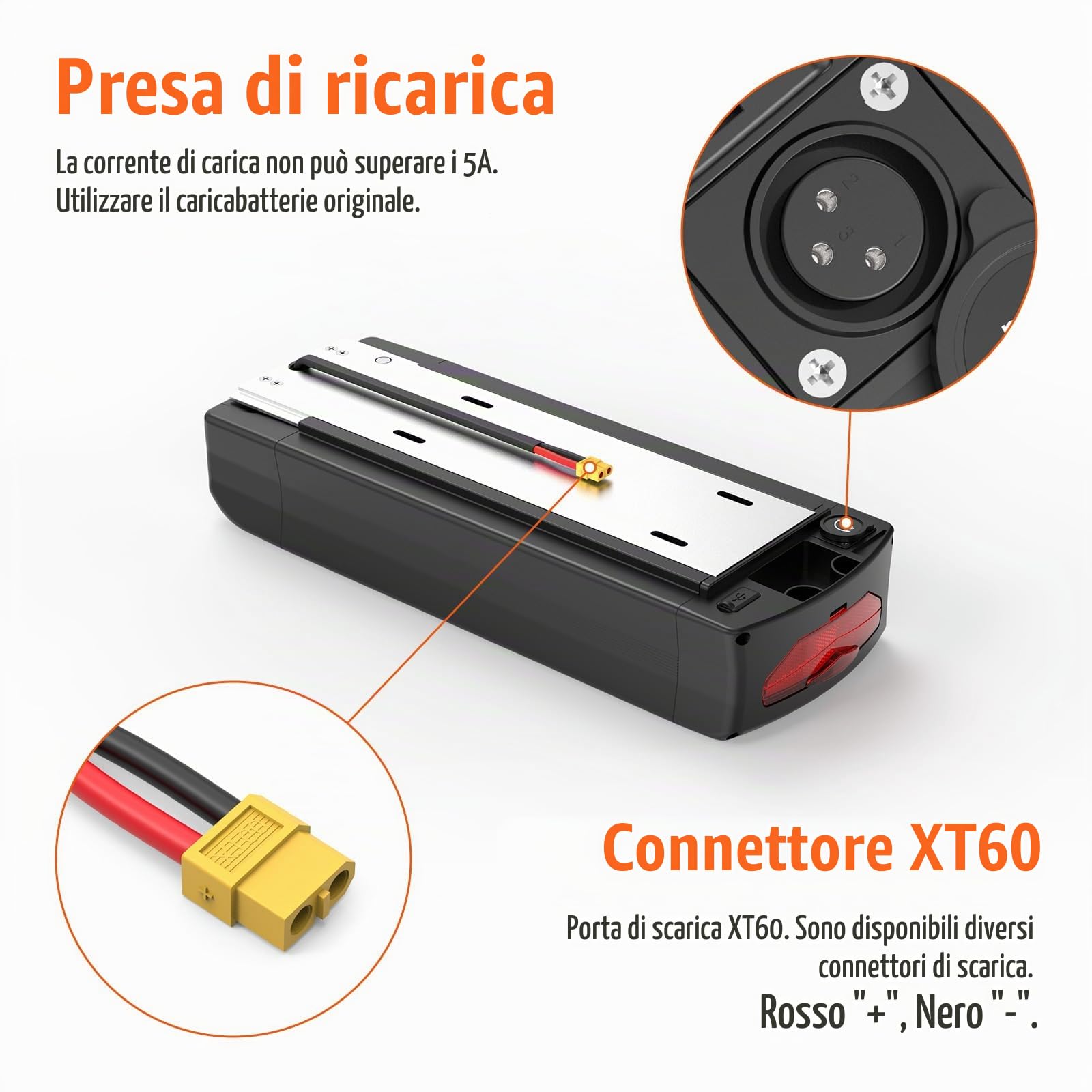36V 48V 52V 72V 27Ah 36Ah Batteria per Ebike con portapacchi - Batteria per 250W 500W 750W 1000W 1500W 2000W Ebike Conversion Wheel Kit Ba-fang Motor (con BMS e caricatore/luce posteriore).