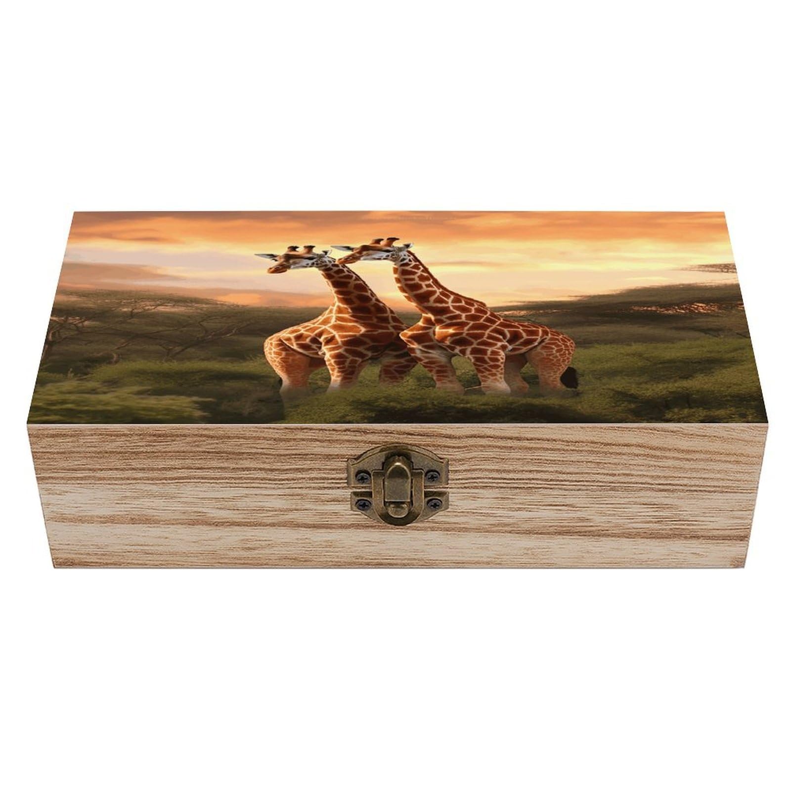 Coffre rangement bois rétro cadeau de mariage idéal couple girafes gravées