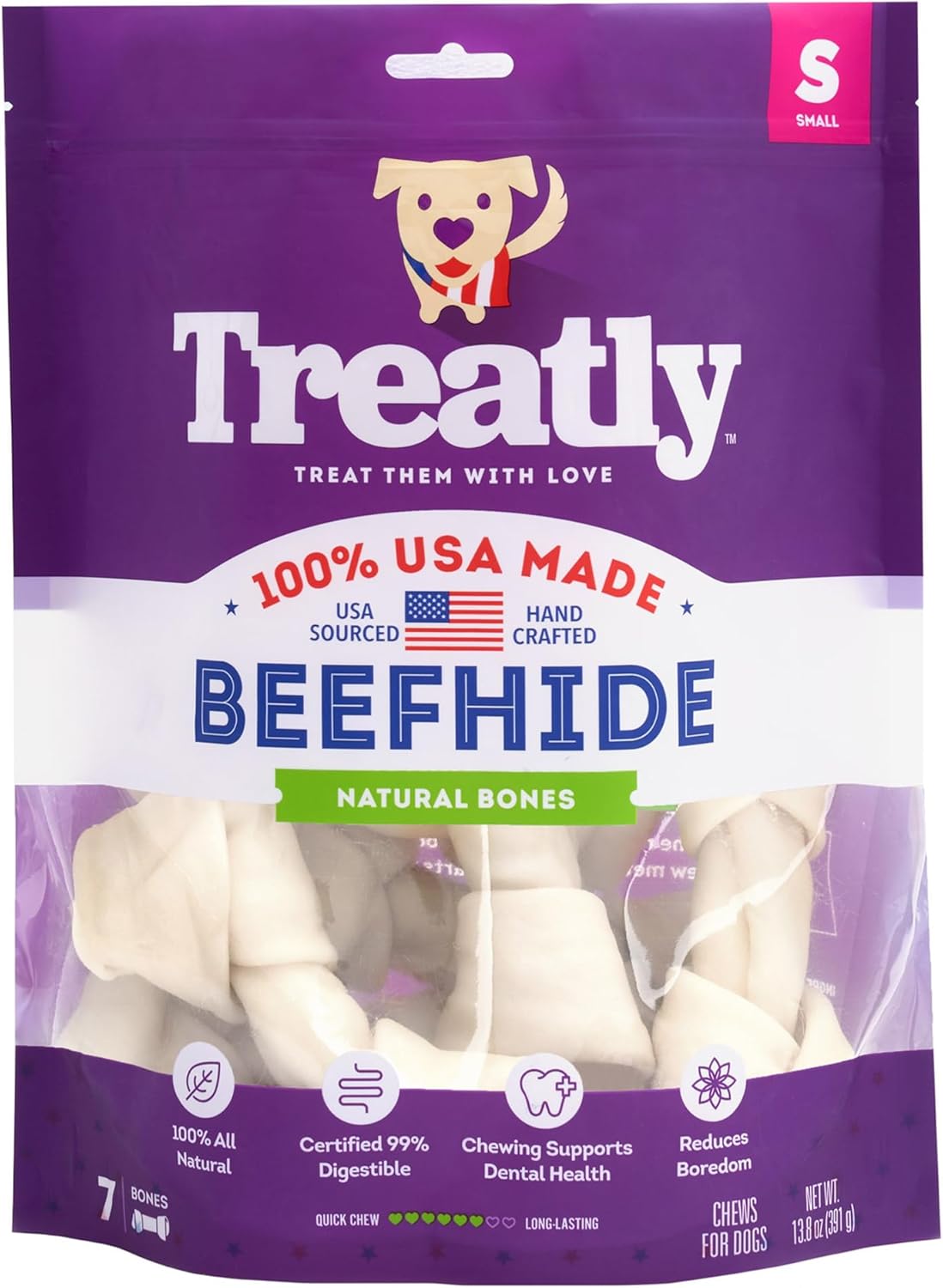USA Beefhide Bones 5-6" Dog Chew Treats - Natural Flavor, 7 Count/2 Pack