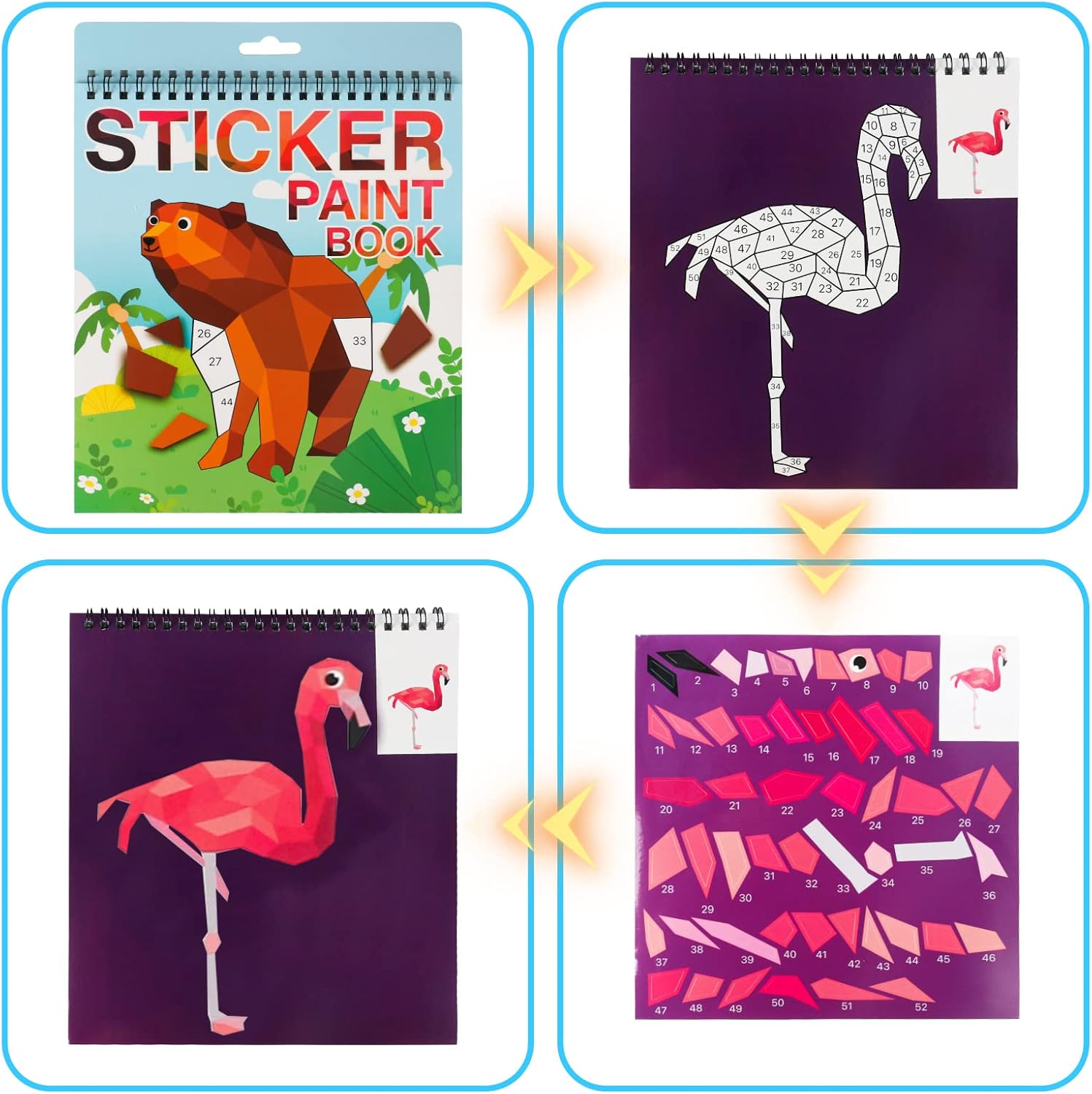 TPQKA 2PCS Crafts for Kids Ages 4-8,8-10 Sticker Paint Number Books Sticker Books for Kids Animal and Ocean Stickers for Birthday Easter Party Favor Road Plane Car Travel Activity (Ocean+Animal)