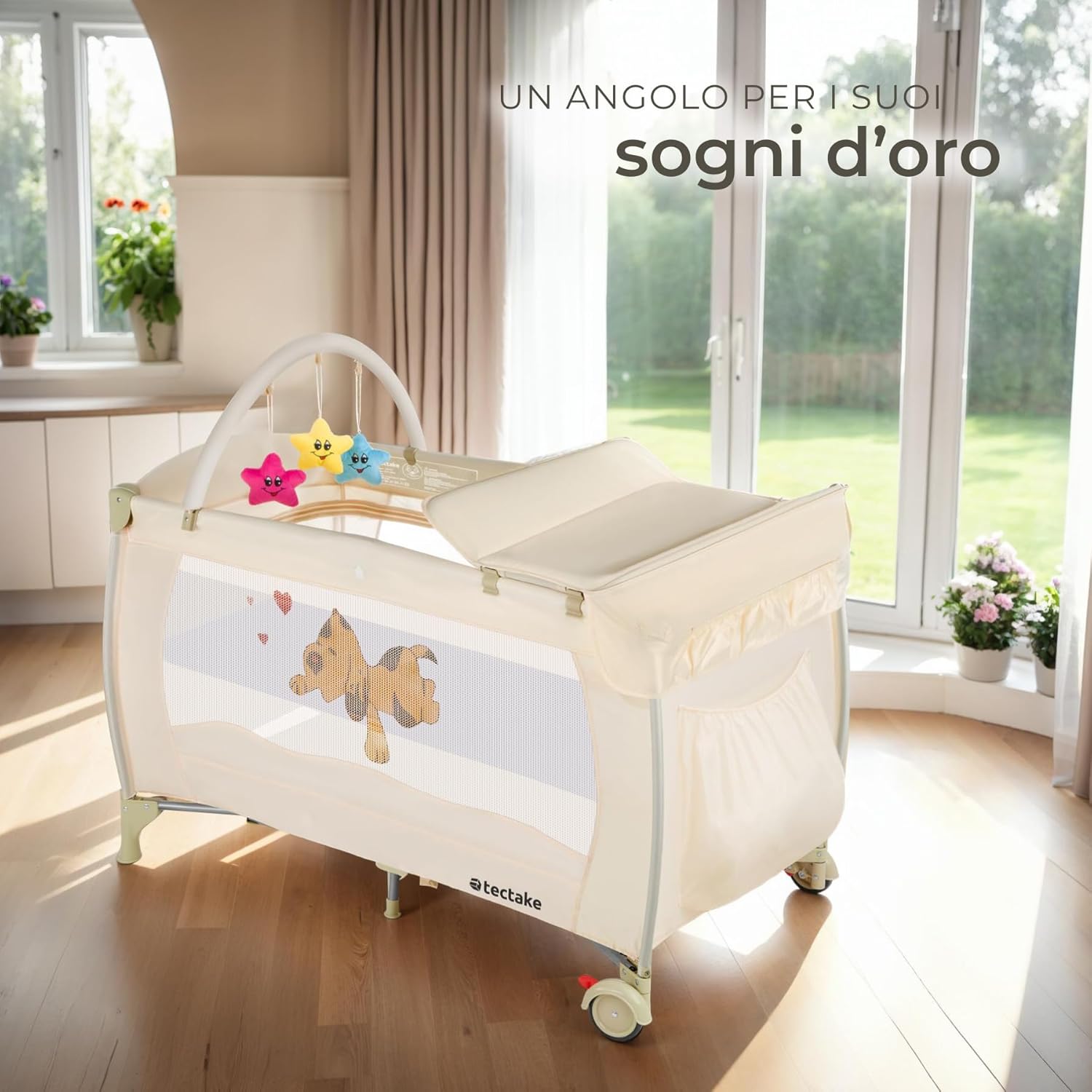 Detailed dimensions and specifications of the TecTake Travel Cot