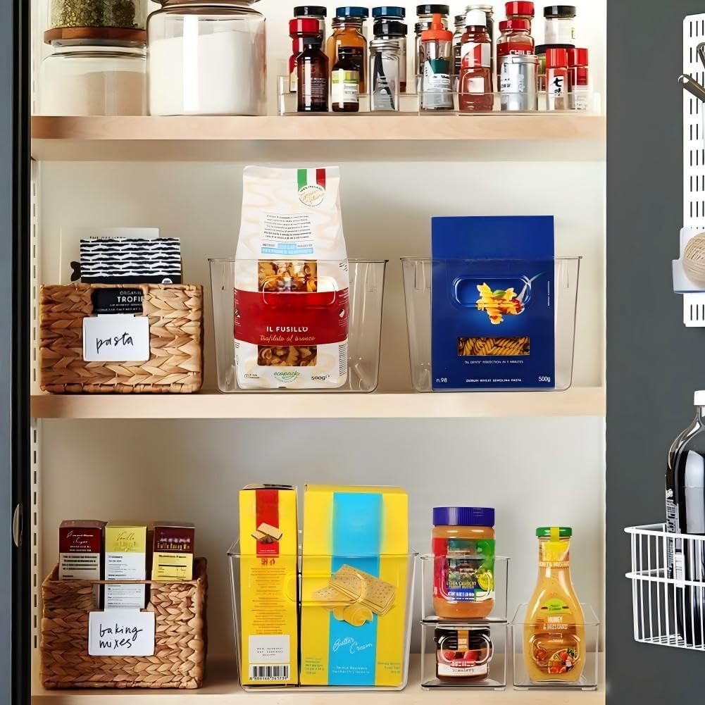 Set of 8 Clear Plastic Storage Bins, 4 Large and 4 Small Stackable Storage Containers for Pantry Organization and Kitchen Storage Bins,Home Edit and Cabinet Organizers - Image 5