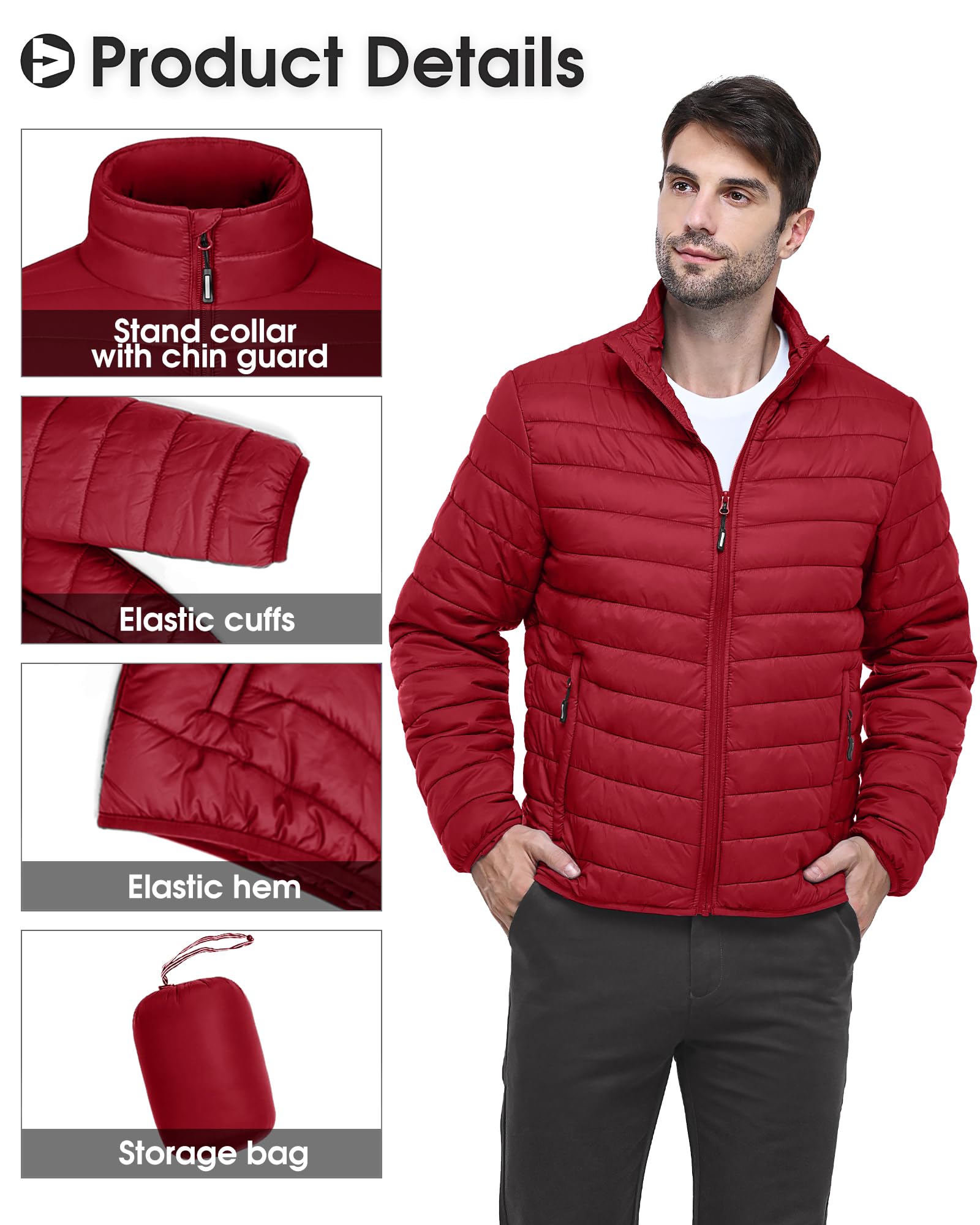 Outdoor Ventures Veste d'hiver matelassée légère et pliable pour homme, manteau bouffant isolé pour neige, ski, randonnée, voyage