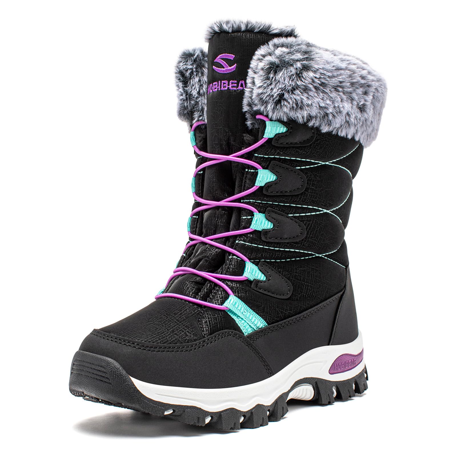 HOBIBEAR Kids Winter Snow Boots Waterproof Outdoor Warm Faux Fur Lined Shoes