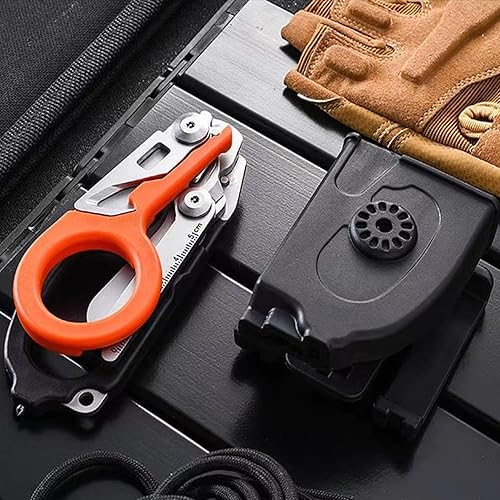 Miniatura 2 de Tijeras de respuesta de emergencia 6 en 1, multifunción, autoluminosas, tijeras médicas, cortador de correa y rompedor de vidrio con funda