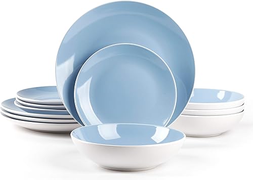 Miniatura 11 de juego de vajilla de gres en forma de cupé de 18 piezas, exterior blanco + interior taupe gris topo,Bambú,Azul,Verde,Rosado,Púrpura,Rojo -,verde