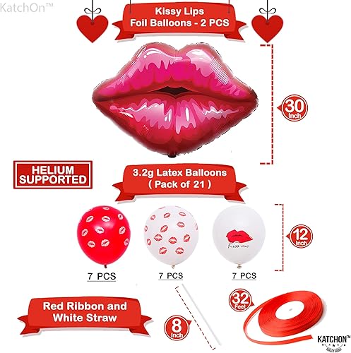 Miniatura 5 de KatchOn, Globos rojos y blancos de San Valentín, paquete de 63, juego de decoraciones de galentinos, globos de corazón rojo, decoraciones románticas