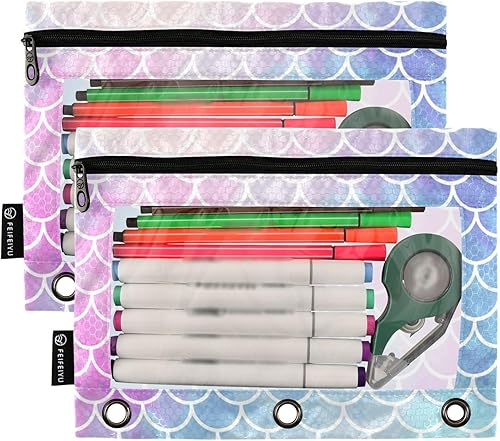 Vista 32 de Gredecor Estuche para lápices con 3 anillos, con cremallera de dinosaurio, paquete de 2 unidades, organizador transparente para la escuela