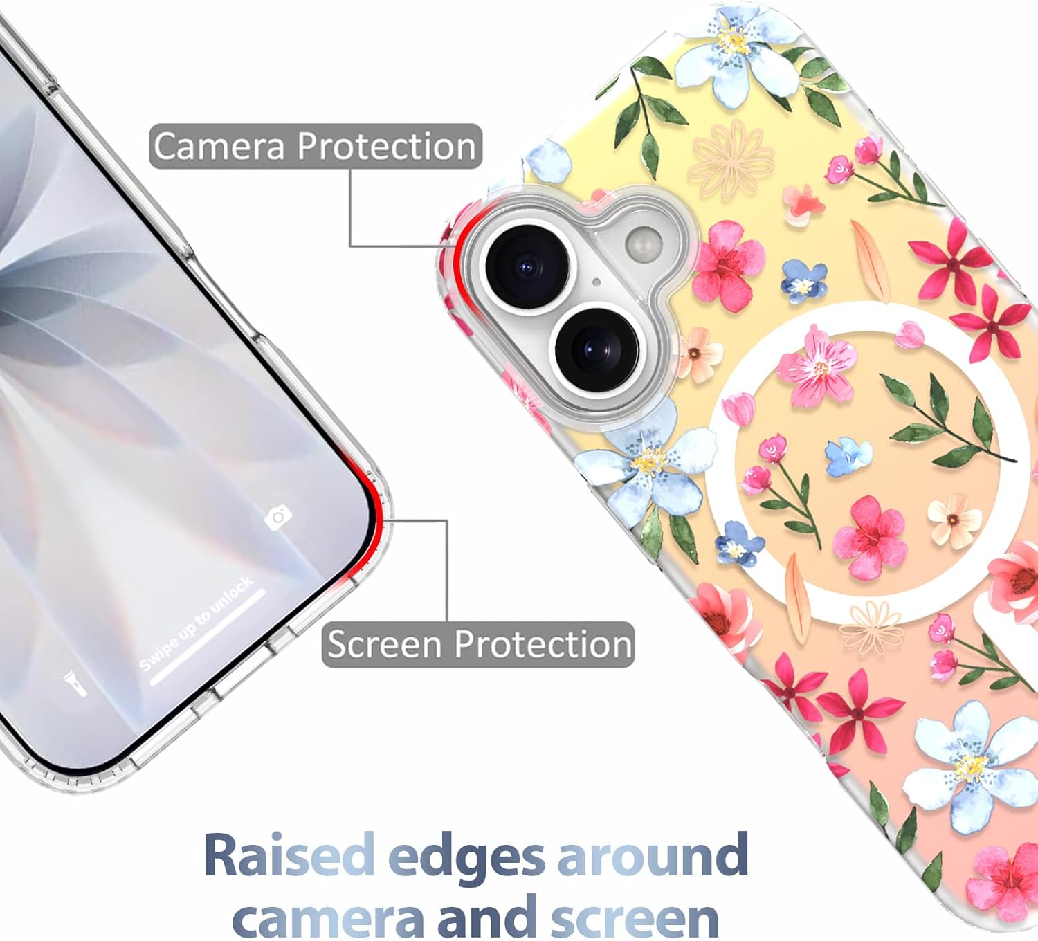 AIGOMARA Iridescent Case for iPhone 17 [Compatible with MagSafe] Laser Orange Blue Floral Pattern Soft TPU Bumper Hard PC Back Shockproof Protective Slim Magnetic Cover