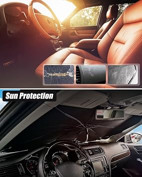 Sunshade for Car Windshield Foldable Sunshade Umbrella Car Front Window 360°Rotatable and Bendable Support Bar