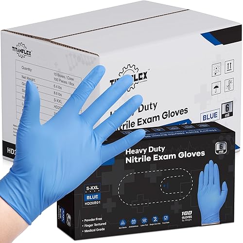 Miniatura 10 de Guantes desechables de nitrilo, 6 mil, guantes desechables azules resistentes, guantes de cocina, guantes mecánicos, sin látex, sin polvo