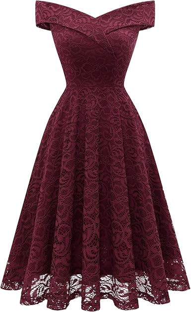 HomRain Women's Elegant Floral Lace Dress Off The Shoulder High Low Hem Dresses for Wedding for Cocktail for Party