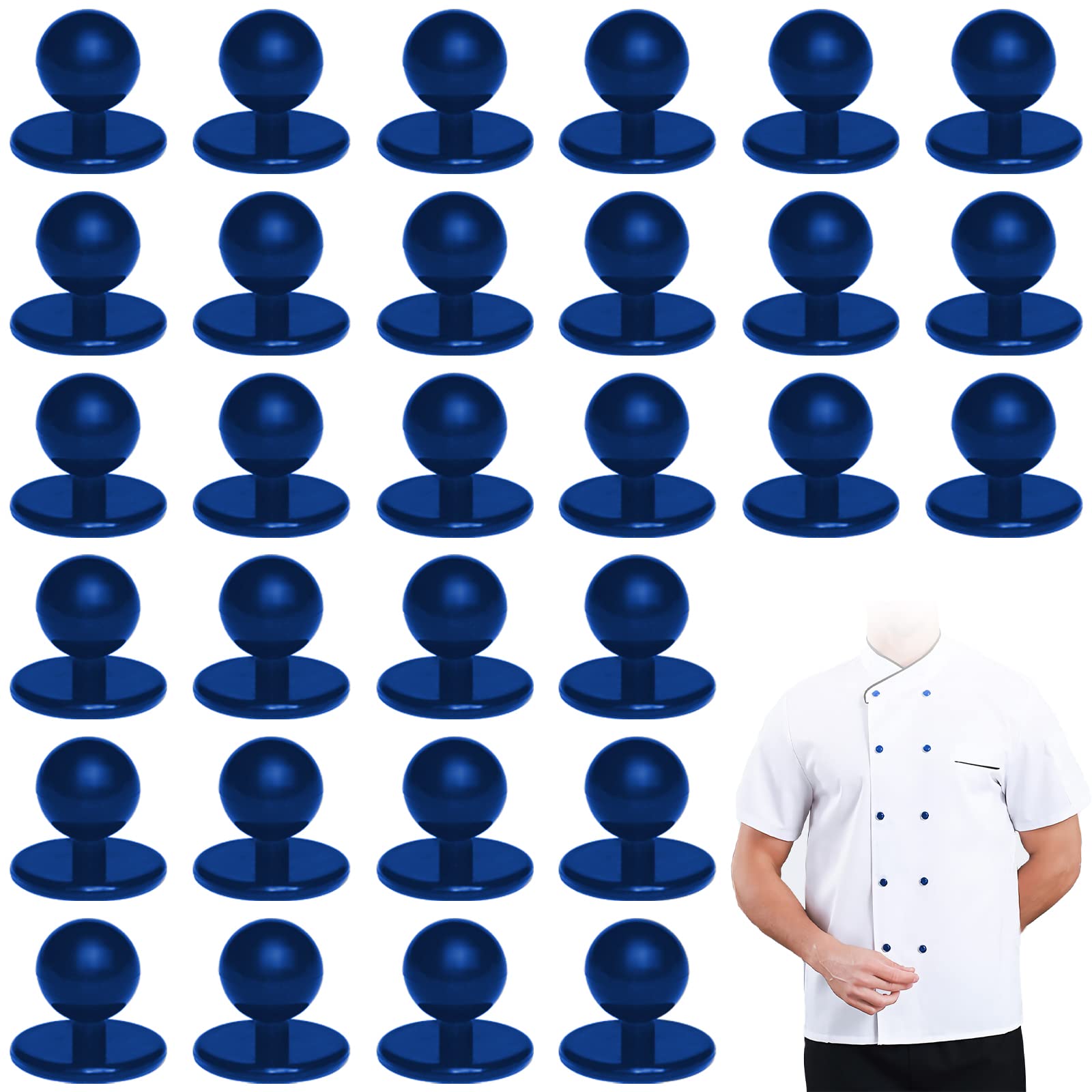 Set Di 80 Bottoni A Sfera Per Giacca Da Chef | 18x16x11 Mm | 4 Colori (Nero, Bianco, Blu, Rosso) | Facili Da Applicare Senza Cuciture